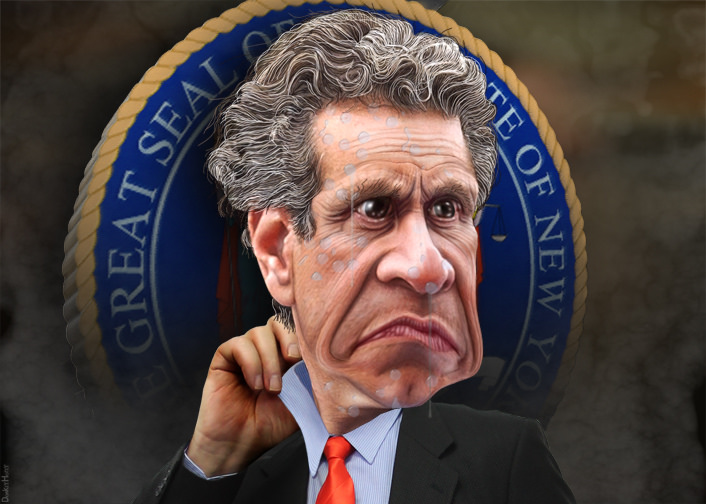 Caricature: Andrew Cuomo worried about the future. (Art provided by  DonkeyHotey)